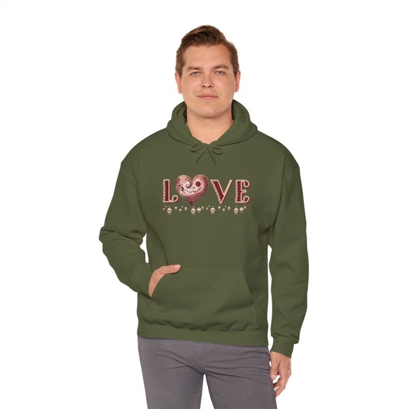 Love Hoodie Valentines, Mothers Day Military Green College Hoodie Sweatshirt - Picture 10 of 12
